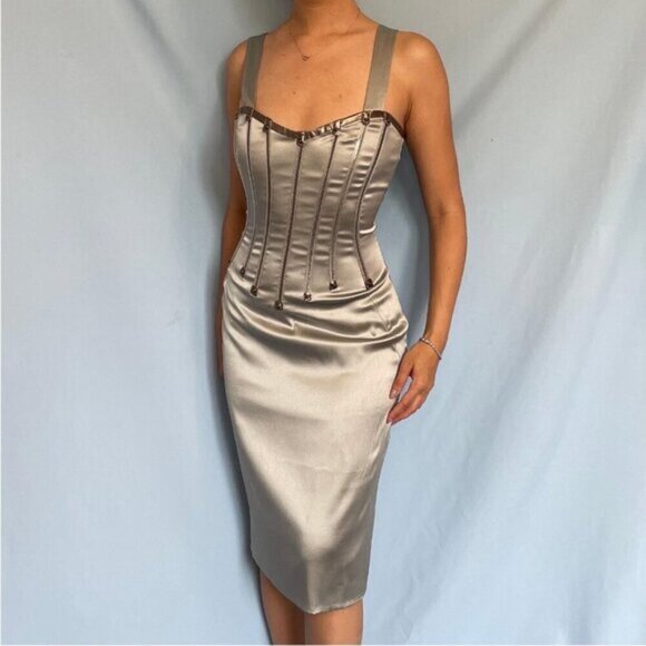 Vintage Dolce & Gabbana F/W 2007 Silver Zipper Dress sz 46 - Picture 5 of 16